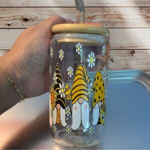 Gnome Glass Jar with Bamboo Lid - Yellow and Black